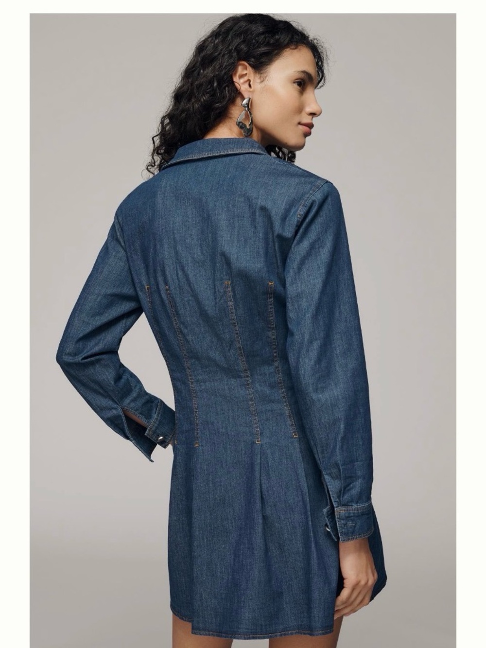 EXQUISE LONG-SLEEVE DENIM MINI DRESS - Picture 3 of 15